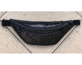 Motivational-Holic Fanny Pack Waist Bag Belt Bag Shoulder Bag with two zipper black glitter