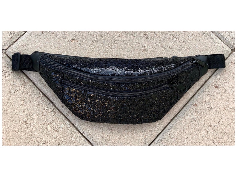 Motivational-Holic Fanny Pack Waist Bag Belt Bag Shoulder Bag with two zipper black glitter image 1