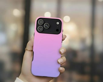 Rosa Lila Farbverlauf Fall | Dual-Layer iPhone 17 Hülle | Robuste magnetische Handyhülle | Glänzendes, mattes Finish