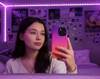 Sunset Gradient iPhone Case Tough Protective Cover with Purple, Pink & Orange Ombre | Aesthetic Gen Z Phone Case