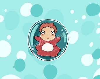 Ponyo in a Bubble | 2 x 2 inches | Studio Ghibli Sticker