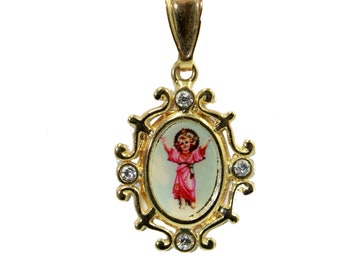 Divino Niño  Oval Pendant with 20 inch Chain 18k Gold Plated Pendant - Child Christ Necklace