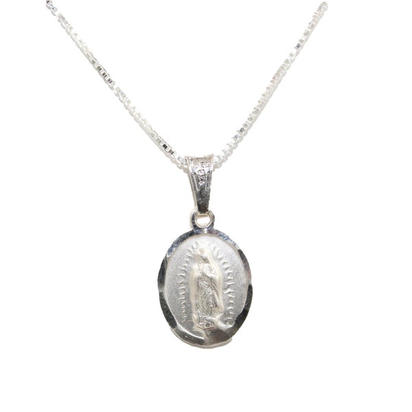 Virgen de Guadalupe .925 Sterling Silver Pendant Medal with 20 inch Chain