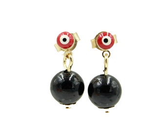 Evil Eye Rot & Schwarz 7mm Kugel Ohrringe 18k vergoldet Ohrringe Baumeln Ohrringe - Evil Eye Ohrringe