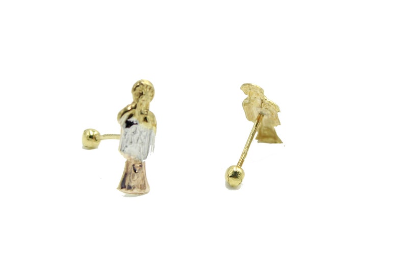 Santa Muerte 18k Gold Plated Screw Back Earrings Holy Death Stud Earrings