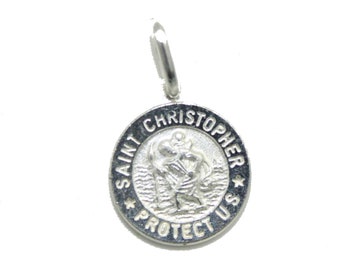 St Christopher Round Medal .925 Sterling Silver - Saint Christopher Protect Us