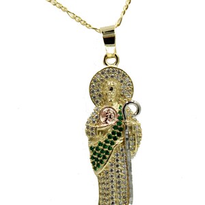 San Judas Tadeo Pendant With Green CZ 18k Gold Plated With 22 - Etsy