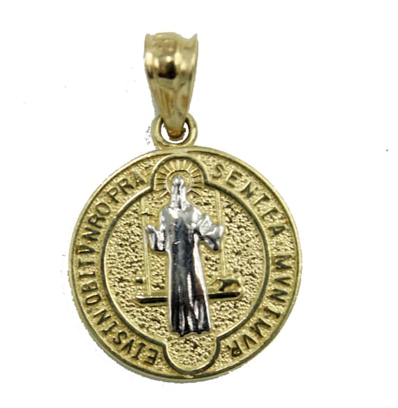 St Claudia Religious Round Medal Silver Tone Pendant with Rhinestones