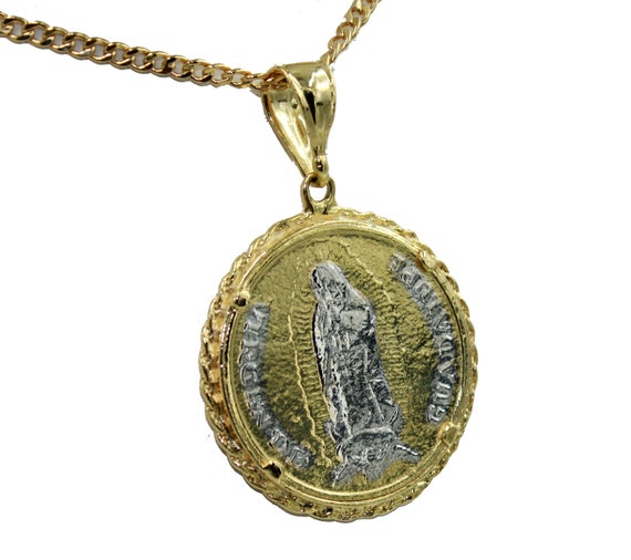 Virgen de Guadalupe with San Judas Tadeo 18k Gold Plated with 24 Inch Chain - Our Lady of Guadalupe \u0026 St Jude Coin Medal