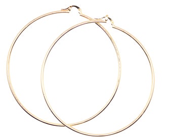 Hoop 3 inch 18k Gold Plated Hoops - Shinny Hoop Earrings 3 inch X 2mm