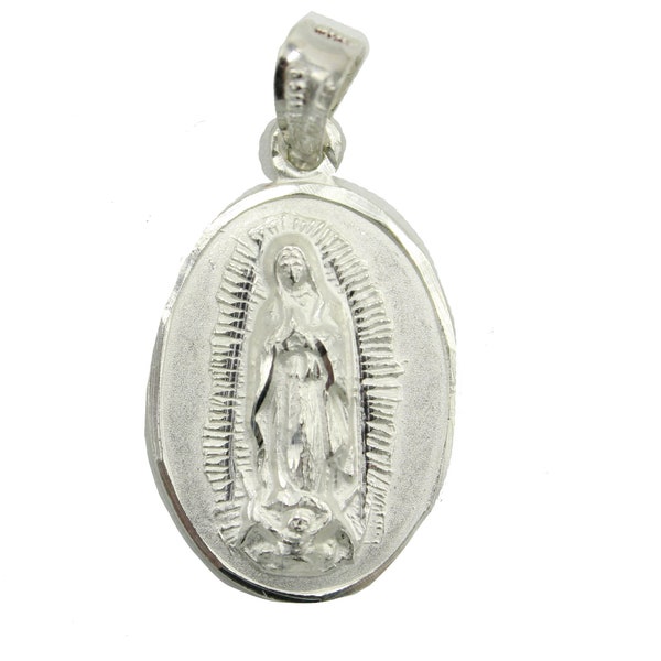 Virgen de Guadalupe .925 Sterling Silver Pendant Medal with 20 inch Chain