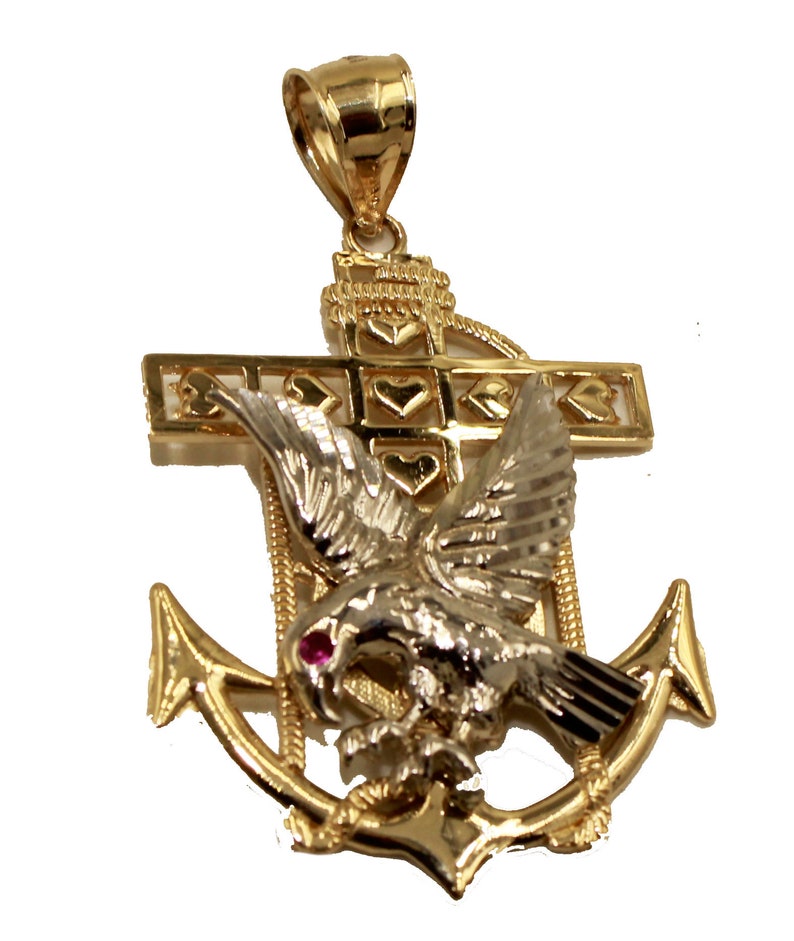 American Eagle Anchor 14k Solid Yellow Gold Pendant Eagle Etsy