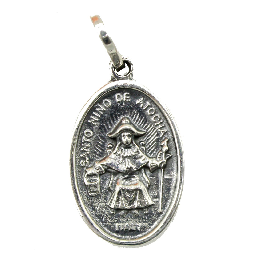 Silver Toned Base Our Lady Of Guadalupe Santo Nino De Atocha Medal | 1 3/8 Inch Double Sided