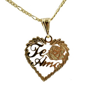 Te Amo Heart Pendant 18k Gold Plated with 20 inch Chain - Te Amo Necklace