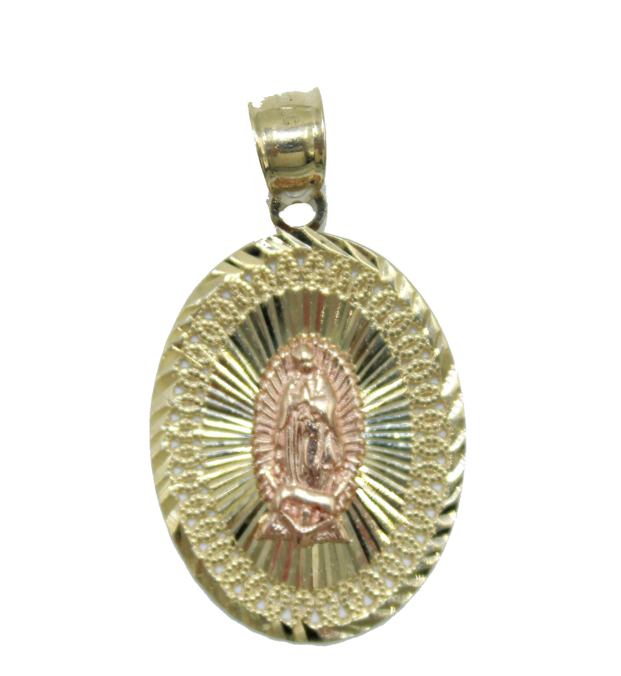 Virgen De Guadalupe 14k Yellow Gold Pendant Lady of Guadalupe 14k