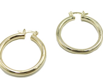 Hoops 1 inch X 4mm 18k Gold Plated Hoops - Shinny Hoop Earrings 4mm Width