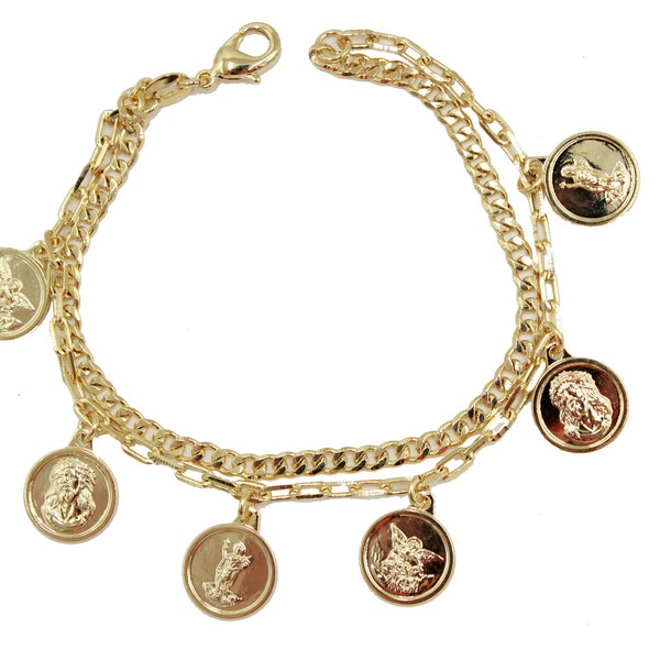 San Miguel Arcangel Charm Bracelet 18k Gold Plated 7 inch Charm Bracelet