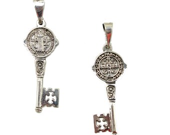 Collar De Plata De Ley 925 Con Llave De San Benedicto De 22 Pulgadas De Largo/CADENA DE SAN BENITO LLAVE 22" LARGO-P63, Plata Esterlina - Foto 3