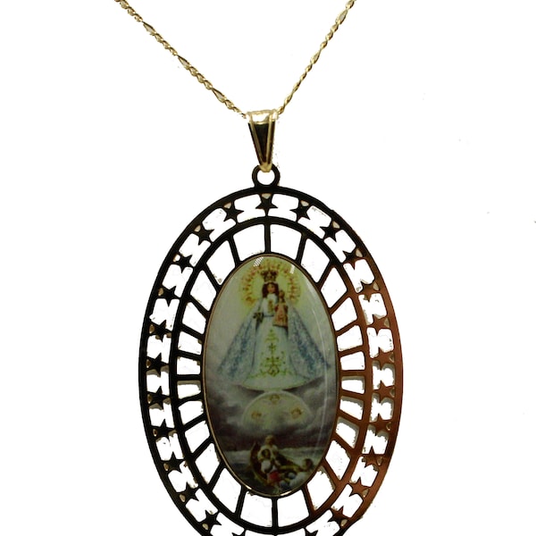 Virgen De La Regla Yemaya - Our Lady of Regla Medal 18k Gold Plated Medalla Enchapada Pendant with Chain