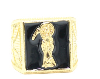 Santa Muerte Grim Reaper 18k Vergoldeter Ring 8 bis 13 - Heiliger Tod 18k Vergoldeter Ring