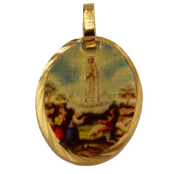 Virgen De Fatima Pendant 14k Gold Plated Medal with 18 inch Chain - Fatima