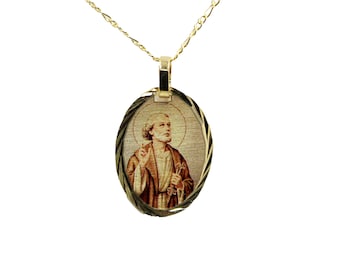 San Pedro Medalla - Saint Peter Medal 18k Gold Plated Medal with 20 inch Chain