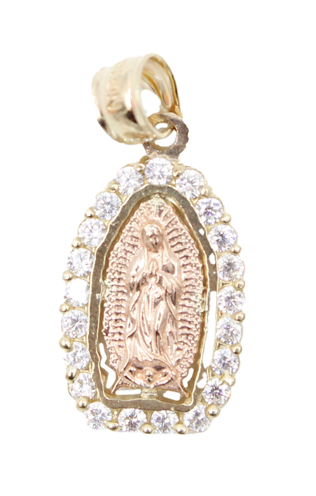 Virgen De Guadalupe Two Tone CZ 14k Gold Pendant Our Lady - Etsy