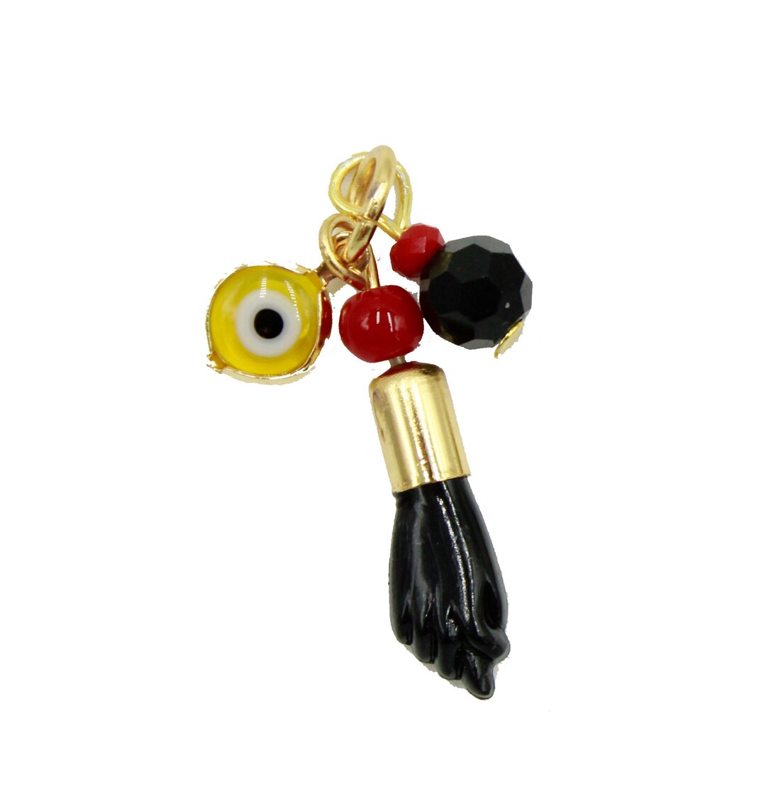 Evil Eye, Azabache & Figa Azabache Hand Charm 18k Gold Plated With 20