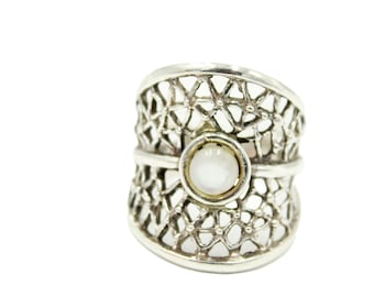 Mother Pearl Silver Band Ring Size 7 - Mother Pearl Band Ring