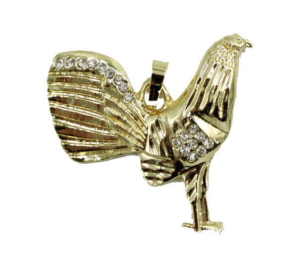 Rooster Pendant 18k Gold Plated With 22 