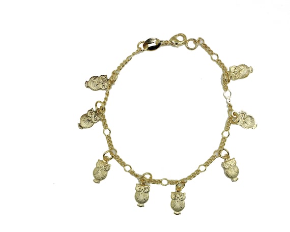Owl Charm 18k Gold Plated Bracelet 7 Inch Owl Charm Bracelet Etsy