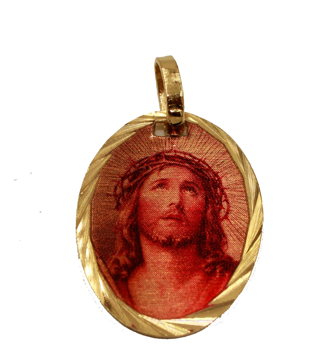 Jesus Christ Face Pendant Cristo Iluminado Medal 14k Gold Plated