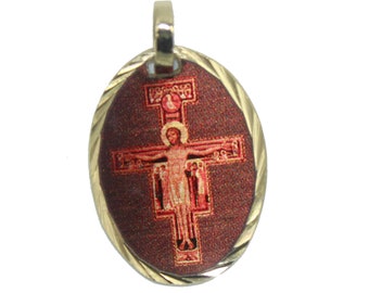 Saint Damian Cross 14k Yellow Gold Plated Medal with Chain - Cruz de San Damian