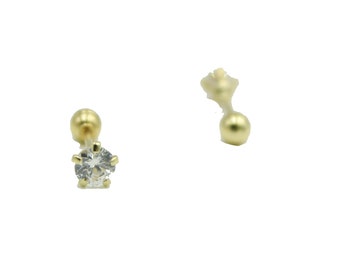 3mm Clear CZ 14k Solid Yellow Gold Bezel Stud - CZ 3mm Screw Back Baby Earring