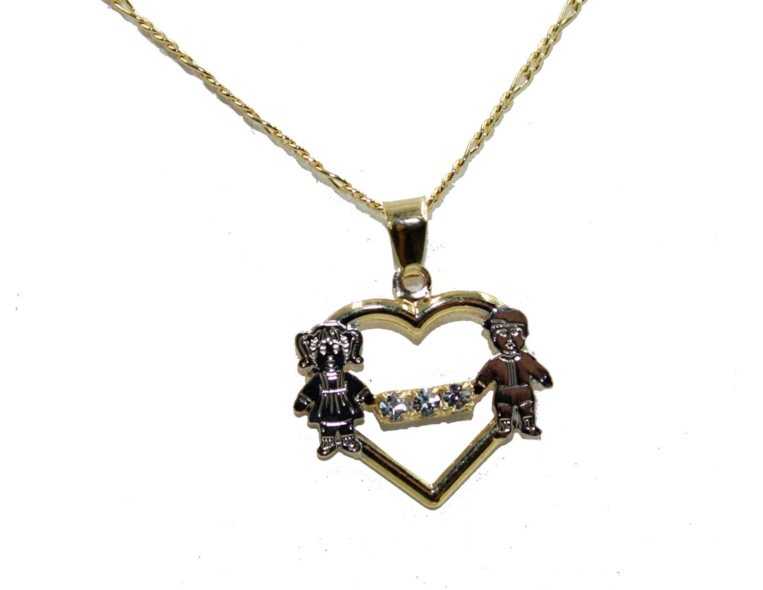 Boy and Girl Heart Pendant 18k Gold Plated With 20 Inch Boy and Girl