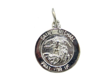 Saint Michael Archangel Round Medal 14k White Gold Medal - San Miguel Arcangel