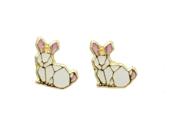 Bunny 14k Yellow Gold Screw Back Earrings - Rabbit 14k Screw Backs