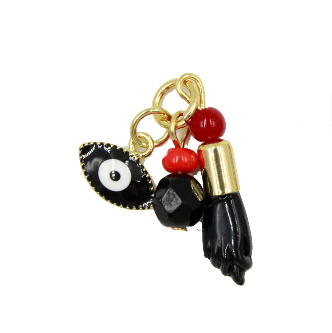 Evil Eye, Azabache & Figa Azabache Hand Charm 18k Gold Plated With 20