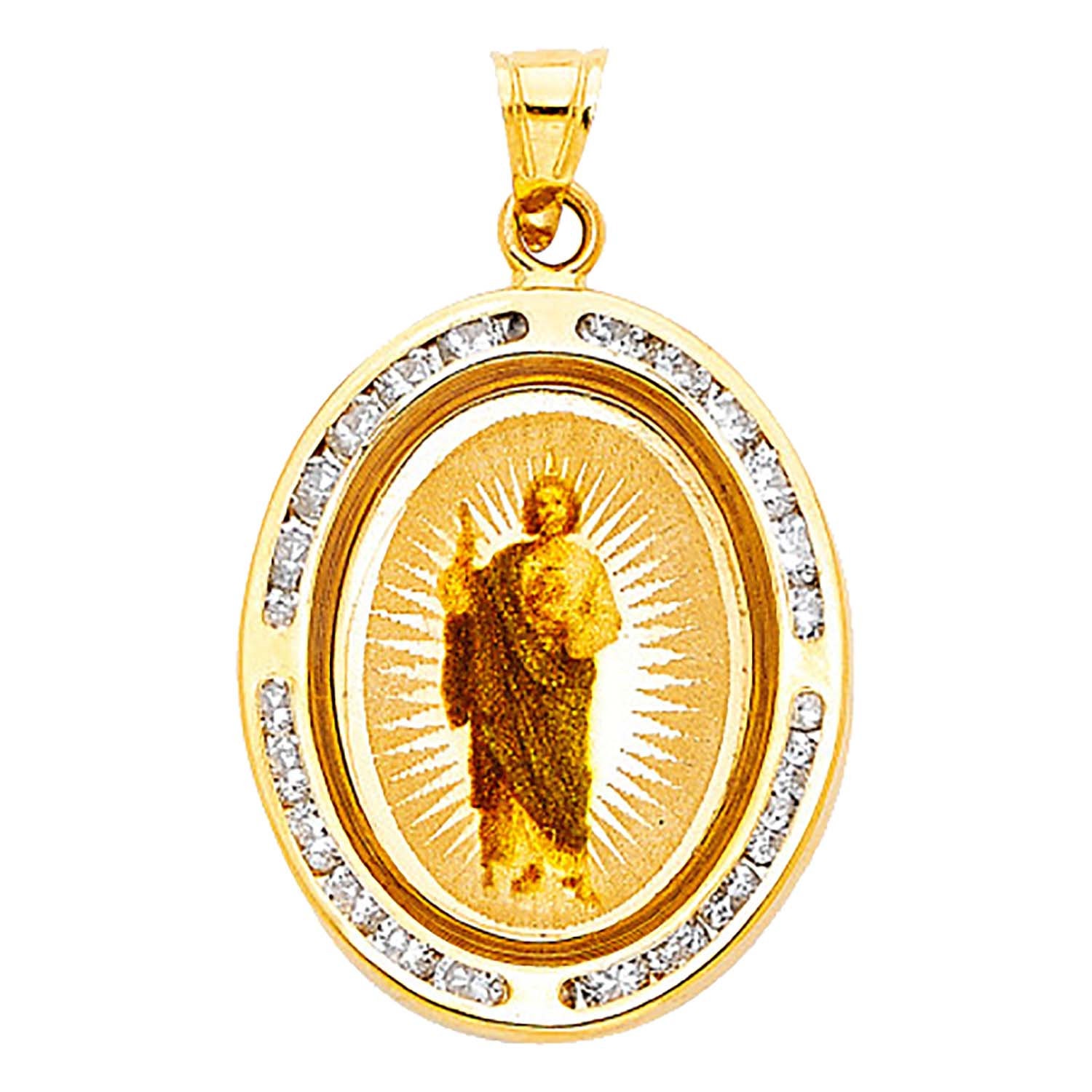 Diamantados of Florida Virgin Mary Roary with Cubic Zirconia Medal Virgen Maria Rosario Medalla Con Cadena 18k Gold Plated Necklace