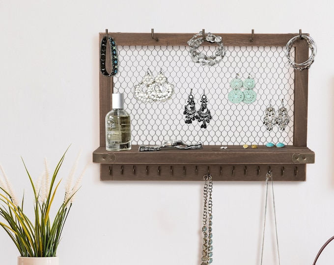 OUTSHINE Wall Jewelry Organizer | Rustic Jewelry Organizer Hanging on Wall | Jewelry Organizer Wall Hanging for Vintage Room Decor