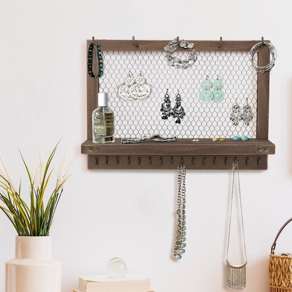 OUTSHINE Wall Jewelry Organizer | Rustic Jewelry Organizer Hanging on Wall | Jewelry Organizer Wall Hanging for Vintage Room Decor