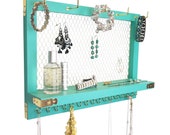 Outshine Teal Blue Gold Metal Hanging Wall Mounted Jewelry Organizer