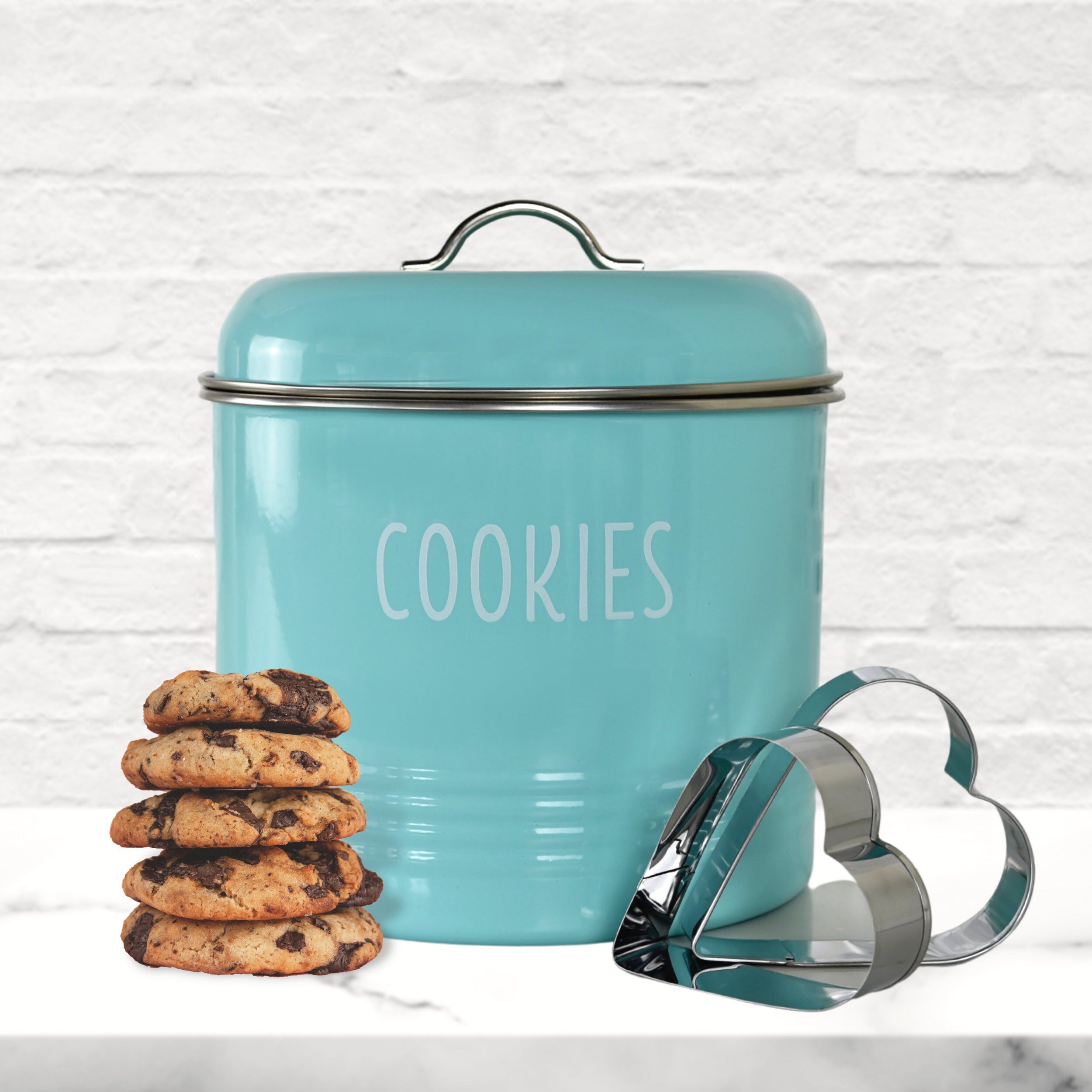  OUTSHINE White Cute Cookie Jar with Airtight Lids, Cookie Jars  for Kitchen Counter, Decorative Farmhouse Cookie Jar, Kitchen Countertop  Metal Treat Container