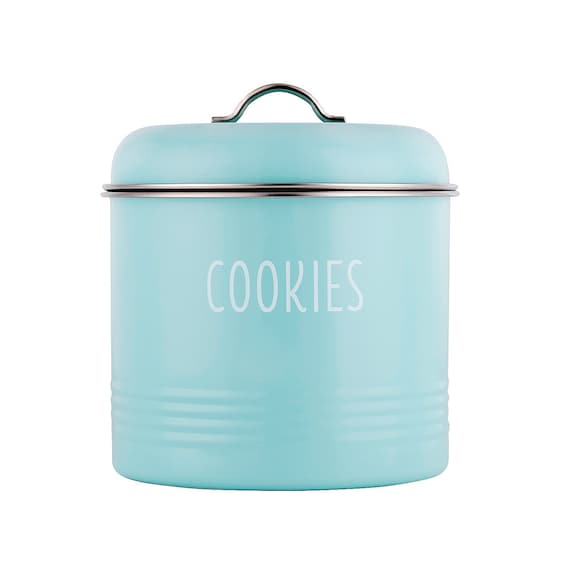Perfect Gift Outshine Vintage Mint Metal Cookie Jar & Cookie Cutters W/air- tight Lid 