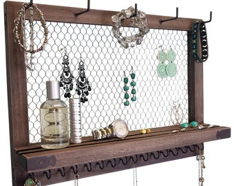 Hanging Jewelry Organizer, Wood Earring Holder, Jewelry Organizer Wall, Western Decor, Jewelry Storage, Earring Display Gifts for Her