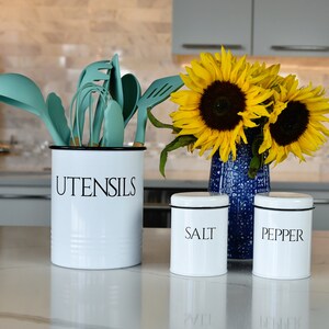 Outshine Large Kitchen Utensil Holder and Farmhouse Decor with Matching Salt and Pepper Shakers Chic Vintage Cooking Utensils Holder