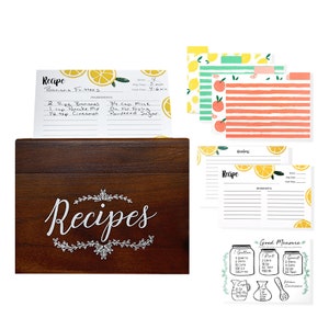 OUTSHINE Wooden Recipe Box with Cards and Dividers | Farmhouse Recipe Box with Card Dividers | Large Wood Recipe Cards and Box Set