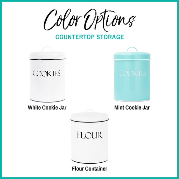Outshine White Metal Kitchen Flour Canister | Airtight Lids| Farmhouse Canisters