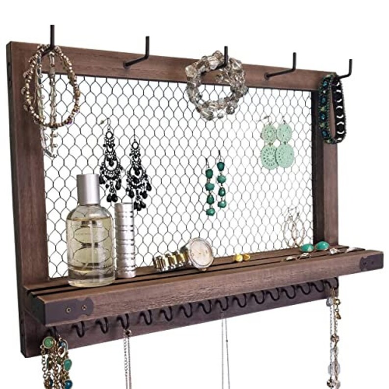 Wooden Jewelry Organizer Wall Mounted Rustic Jewelry Display Etsy