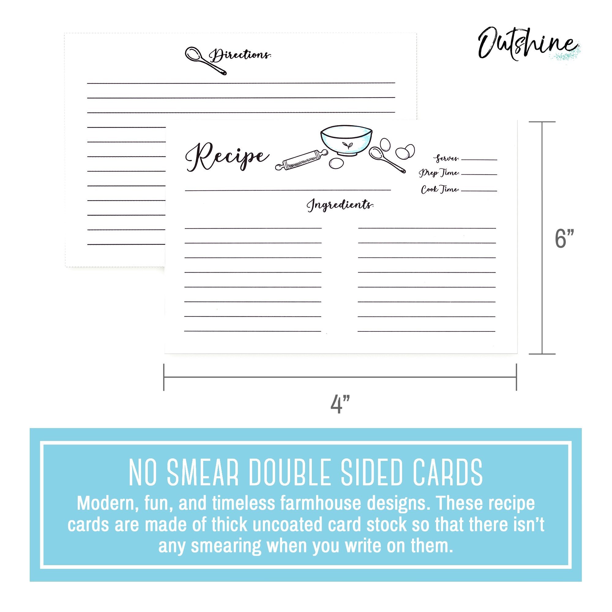 4x6 White Farmhouse Recipe Cards Bulk Set for Recipe Box | Etsy